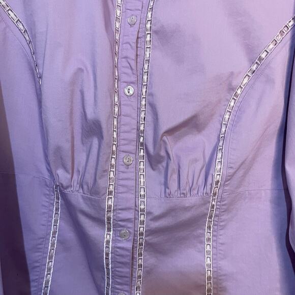 Lane Bryant Button Up Shirt Women's XL Purple Ribbon Accent Business Casual Top - Picture 6 of 8